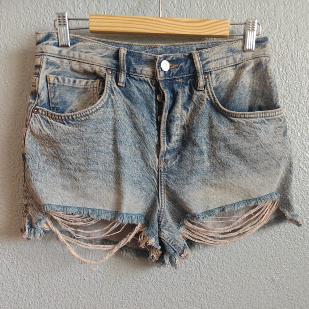 All Saints Blue Distressed Jean Shorts